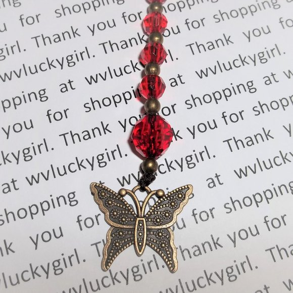 New Bookmark Bookmarker Gift Idea Bronze Butterfly Red Beaded Bookworm Gift 8139 - Picture 4 of 9